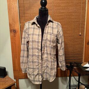 Womens Shein Tan and Navy Button Down Shirt Size XS